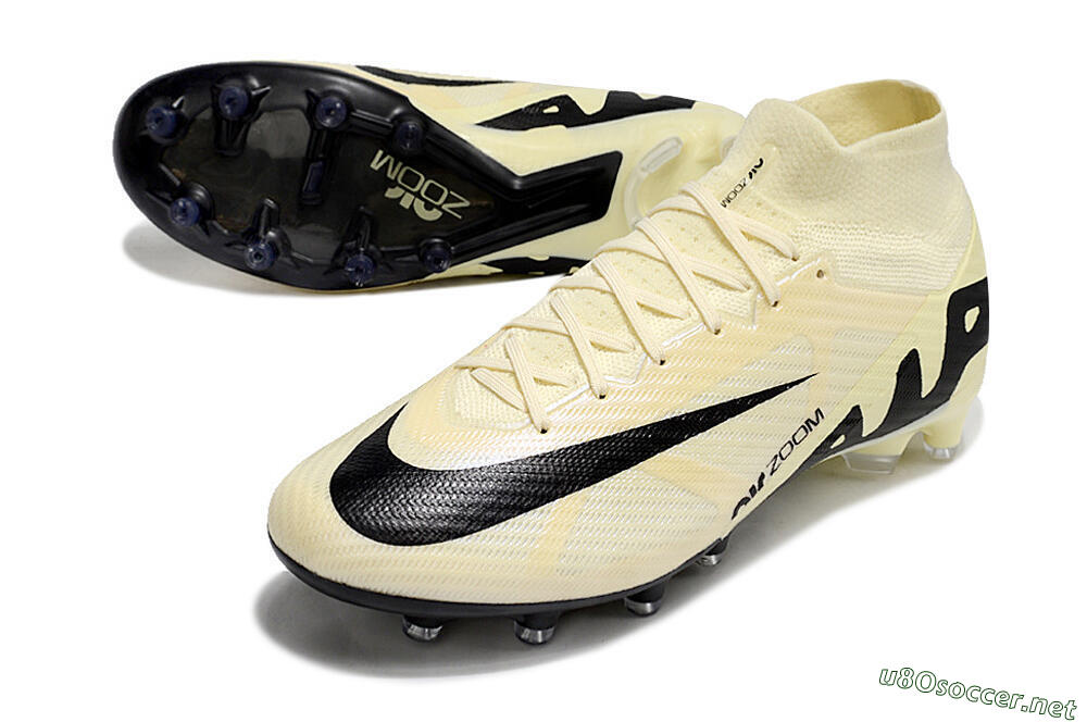 Men's Nike Air Zoom Mercurial Superfly 9 Elite AG Football Boots - Beige/Black/White 3