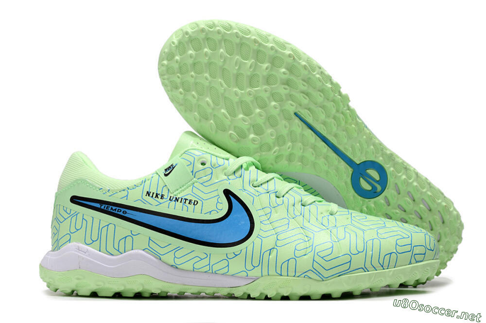 Men's Nike Tiempo Legend 10 Pro TF Football Shoes - Green/Blue/White 2