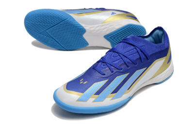 Men's Adidas X Crazyfast.1 Messi IC Football Shoes - Blue/Jade/Gold/White