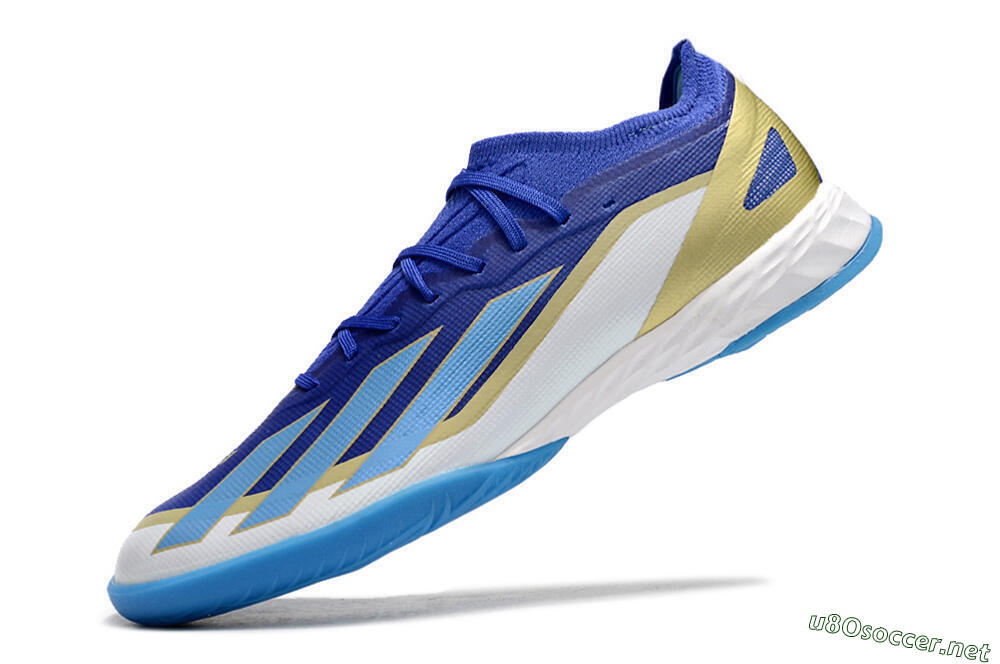 Men's Adidas X Crazyfast.1 Messi IC Football Shoes - Blue/Jade/Gold/White 5