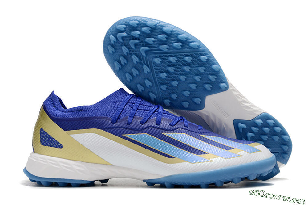 Men's Adidas X 23 Crazyfast.1 TF Football Shoes - Blue/Gold/White 2