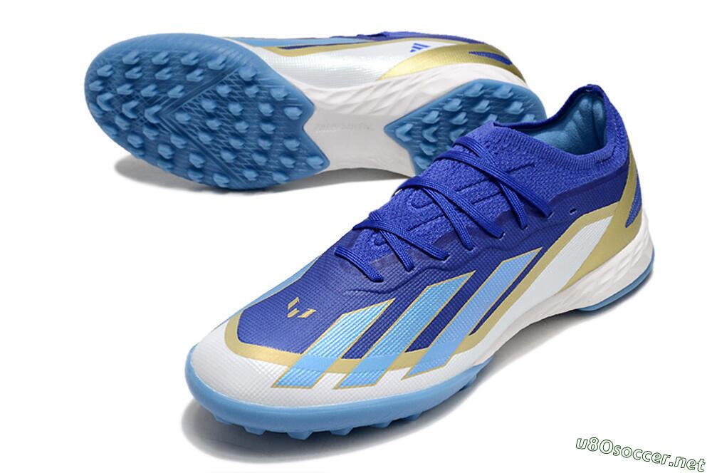 Men's Adidas X 23 Crazyfast.1 TF Football Shoes - Blue/Gold/White 3