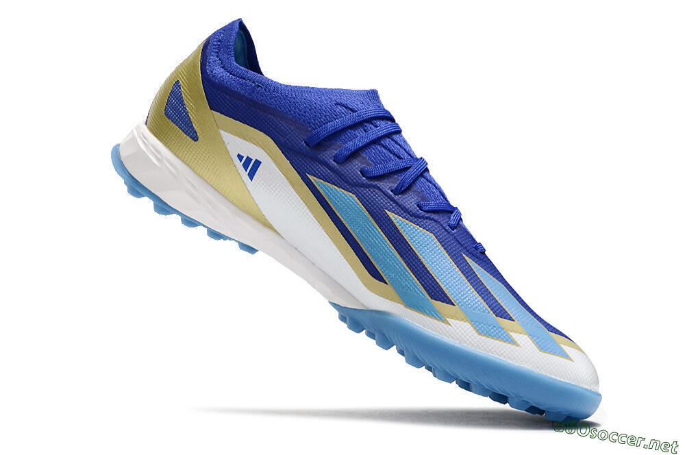Men's Adidas X 23 Crazyfast.1 TF Football Shoes - Blue/Gold/White 4