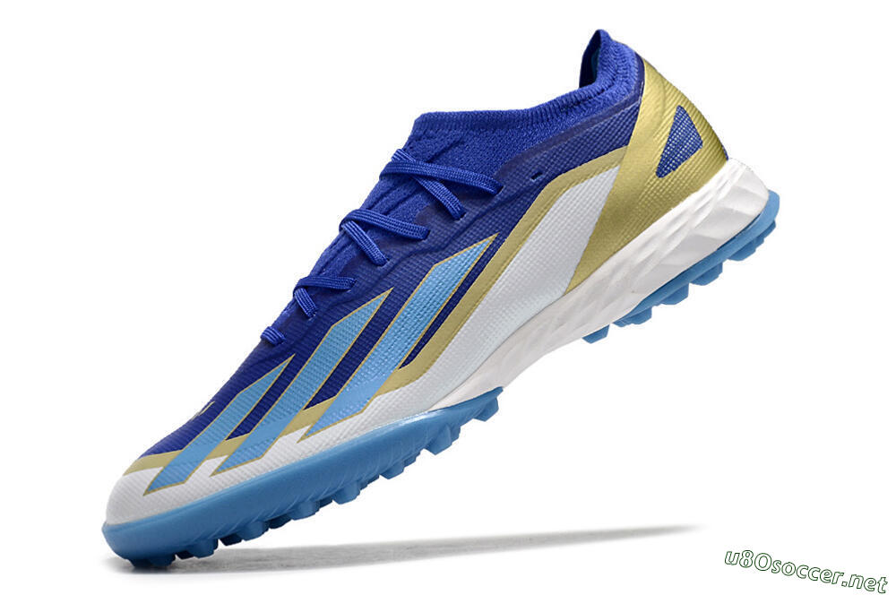Men's Adidas X 23 Crazyfast.1 TF Football Shoes - Blue/Gold/White 5