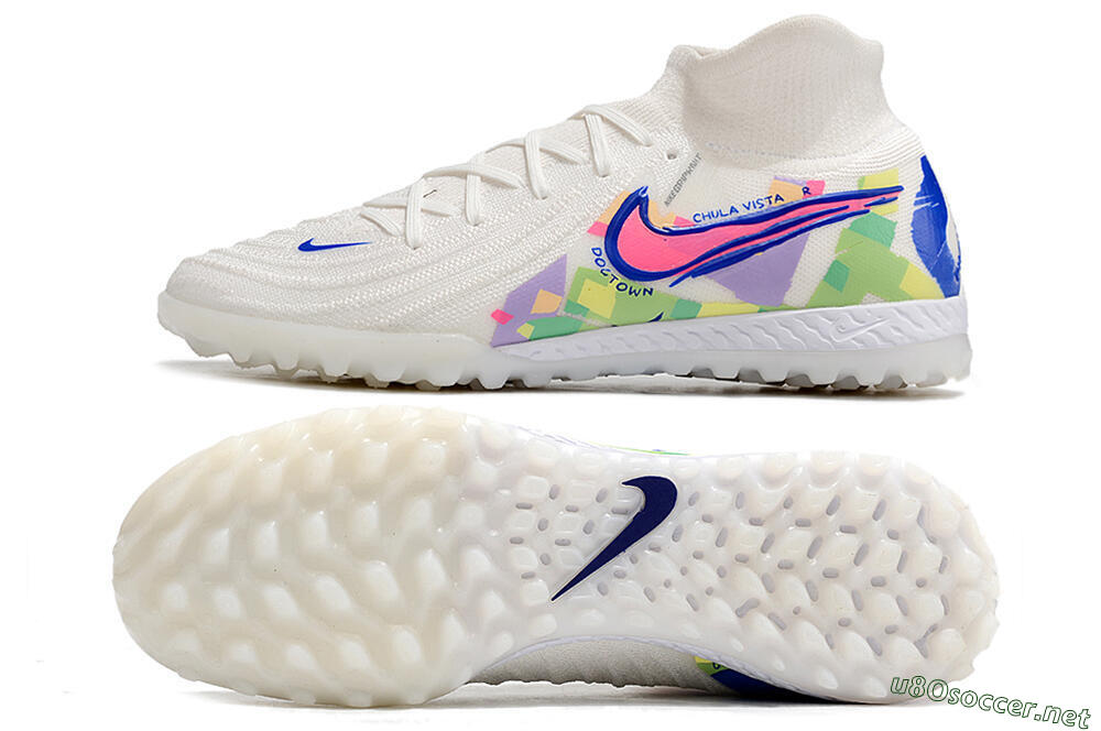 Men's Nike Phantom Luna Elite NU TF Football Shoes - White/Blue/Pink/Yellow 1