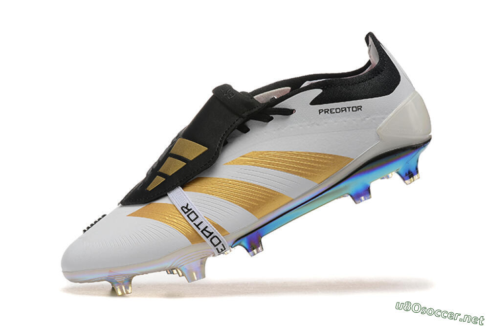 Men's Adidas Predator Elite Foldover Tongue FG Football Boots - White/Black/Gold 8