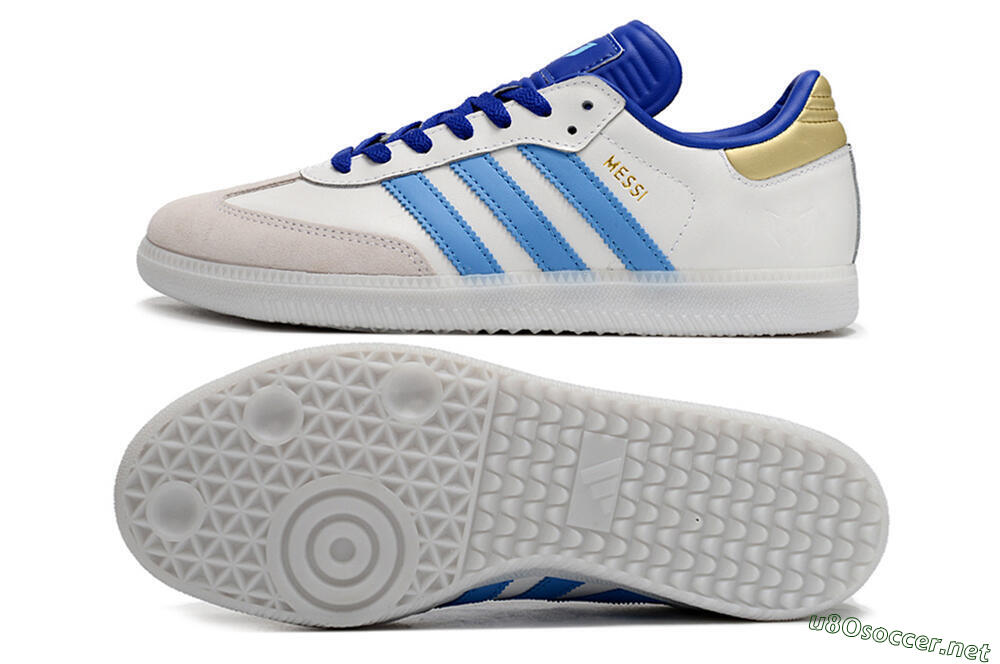 Men's Adidas Samba Messi IC Football Shoes - Grey/White/Blue/Gold 1