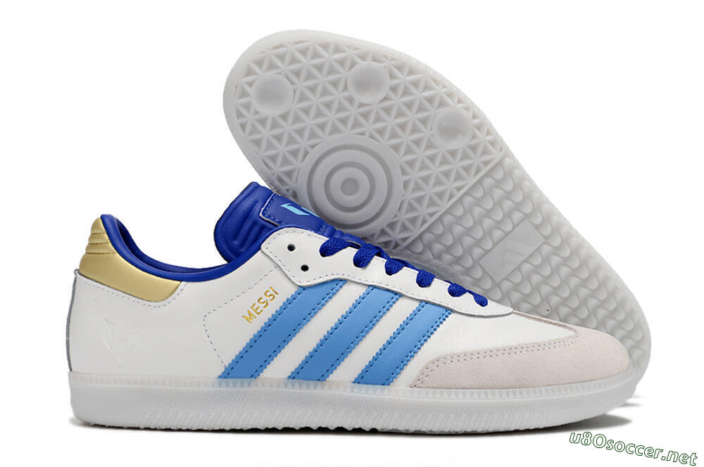 Men's Adidas Samba Messi IC Football Shoes - Grey/White/Blue/Gold 2