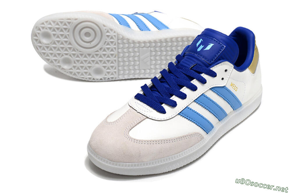 Men's Adidas Samba Messi IC Football Shoes - Grey/White/Blue/Gold 3