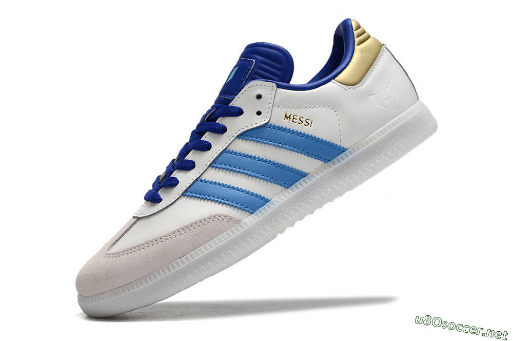 Men's Adidas Samba Messi IC Football Shoes - Grey/White/Blue/Gold 5