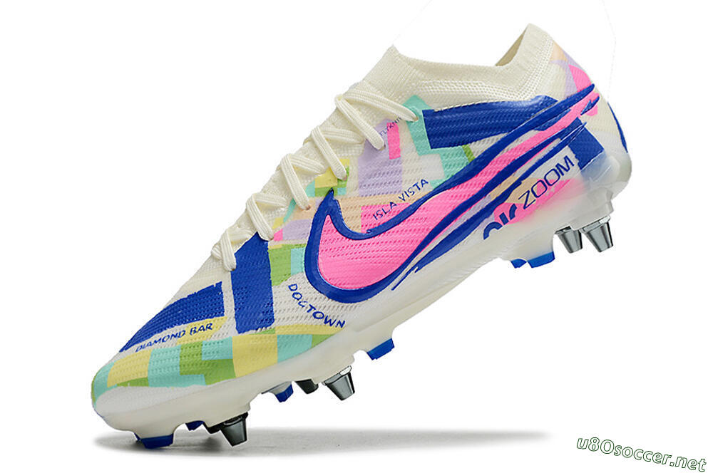 Men's Nike Air Zoom Mercurial Vapor 15 Elite SG Football Boots - White/Blue/Pink 5
