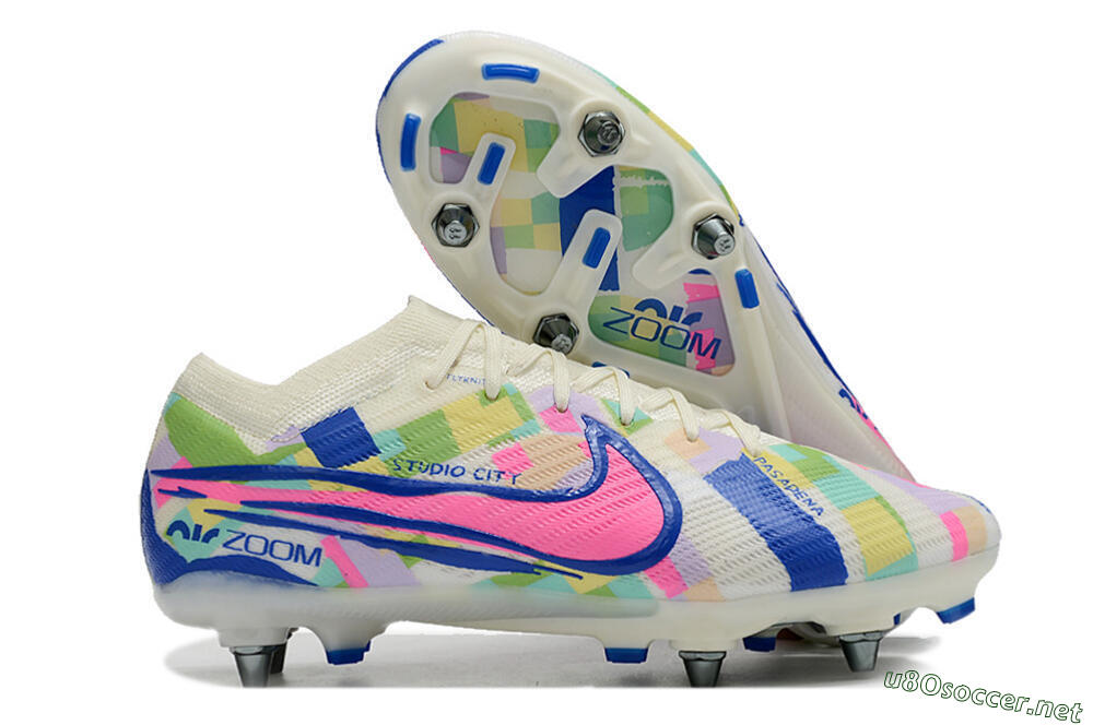 Men's Nike Air Zoom Mercurial Vapor 15 Elite SG Football Boots - White/Blue/Pink 2