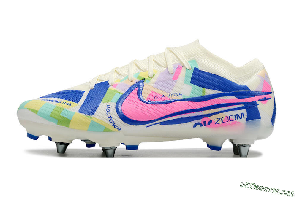 Men's Nike Air Zoom Mercurial Vapor 15 Elite SG Football Boots - White/Blue/Pink 0