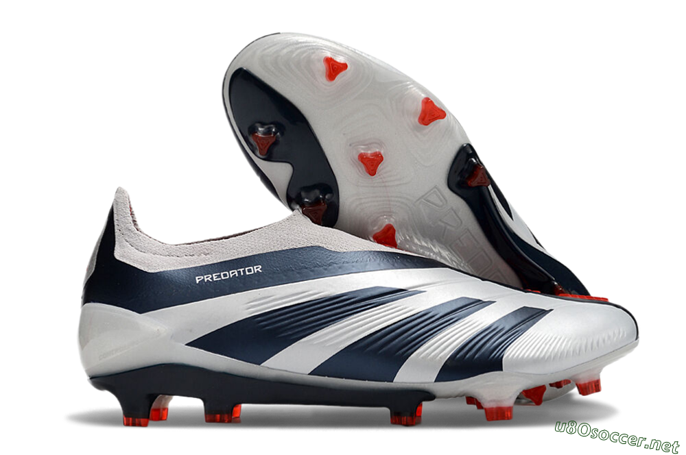 Men's Adidas Predator Accuracy+ Laceless FG Football Boots - Silver/Blue/Red 2