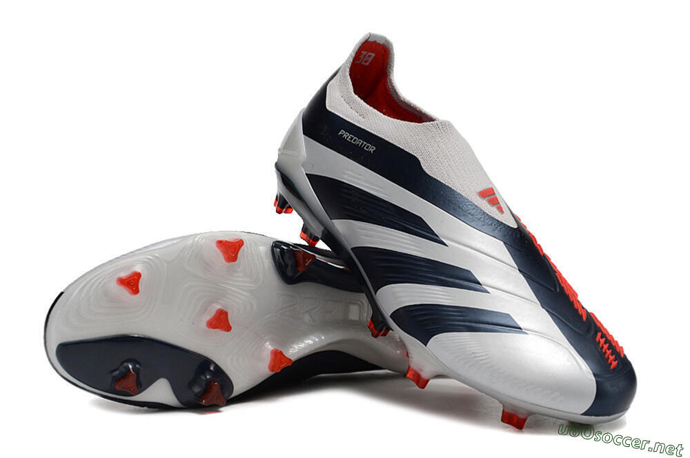 Men's Adidas Predator Accuracy+ Laceless FG Football Boots - Silver/Blue/Red 3