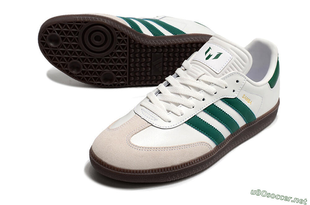Men's Adidas Samba Messi Indoor TF Football Shoes - Grey/White/Green 3
