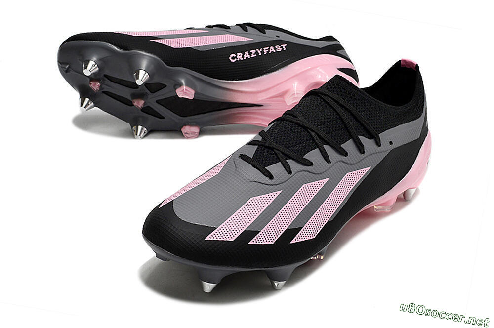Men's Adidas X Crazyfast.1 SG Football Boots - Black/Pink/Grey 3