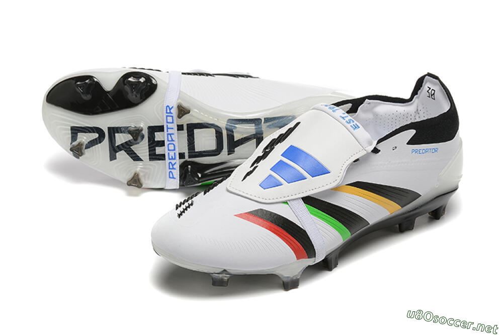 Men's Adidas Predator Elite Foldover Tongue FG Football Boots - White/Rainbow 3