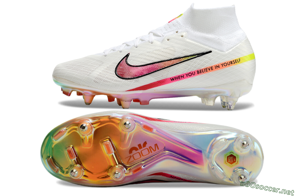 Men's Nike Air Zoom Mercurial Superfly 9 Elite SG Football Boots - White/Pink/Black 1