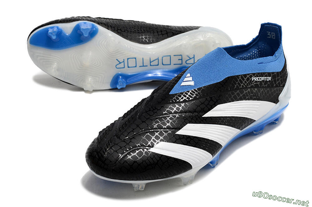 Men's Adidas Predator Accuracy+ Laceless FG Football Boots - Black/White/Blue 3