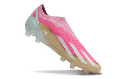 Men's Adidas X Crazyfast+ Laceless FG Football Boots - Pink/White/Gold/Jade