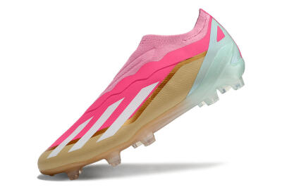 Men's Adidas X Crazyfast+ Laceless FG Football Boots - Pink/White/Gold/Jade