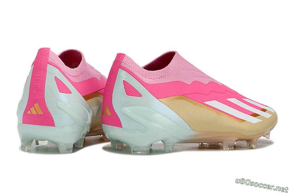 Men's Adidas X Crazyfast+ Laceless FG Football Boots - Pink/White/Gold/Jade 6