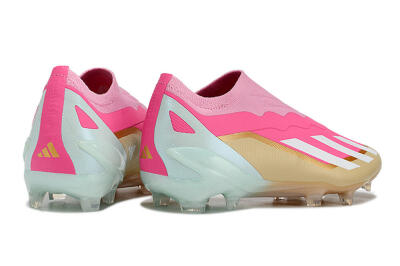 Men's Adidas X Crazyfast+ Laceless FG Football Boots - Pink/White/Gold/Jade