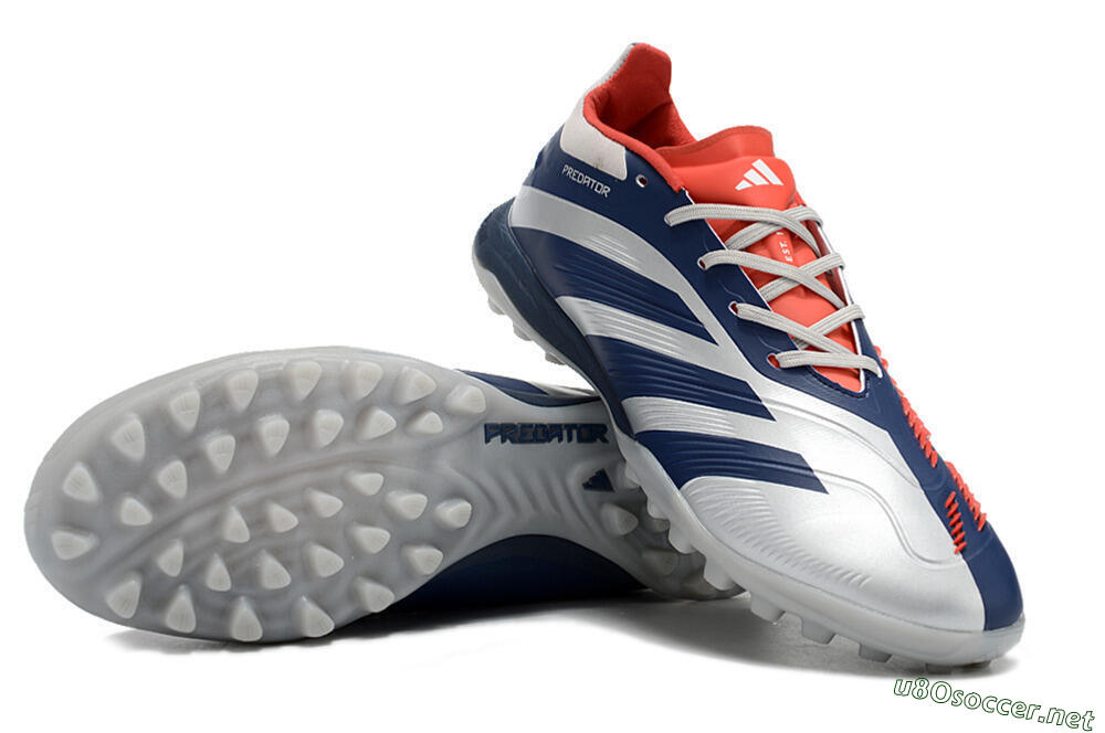 Unisex Adidas Predator 24 Elite TF Football Shoes - Silver/Blue/Red 3