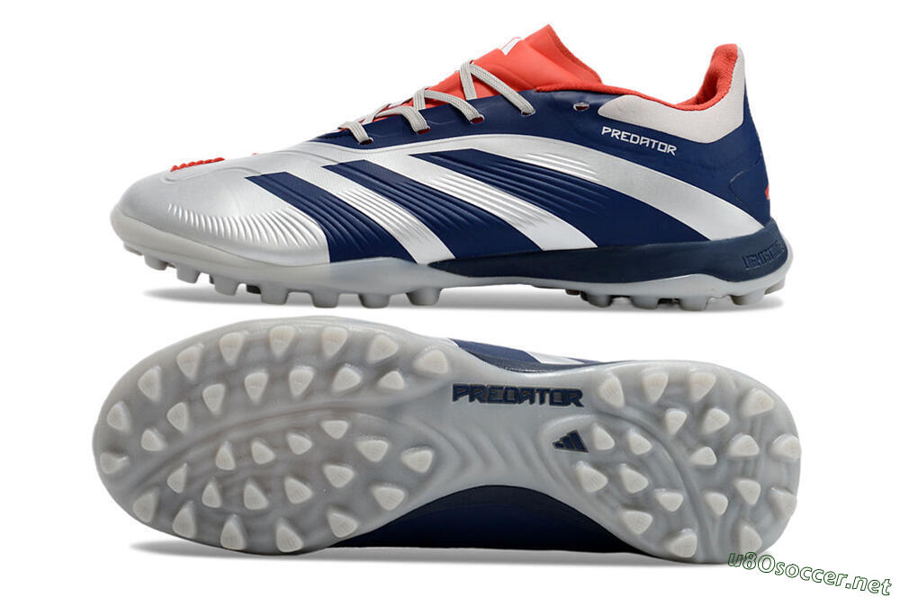 Unisex Adidas Predator 24 Elite TF Football Shoes - Silver/Blue/Red 1