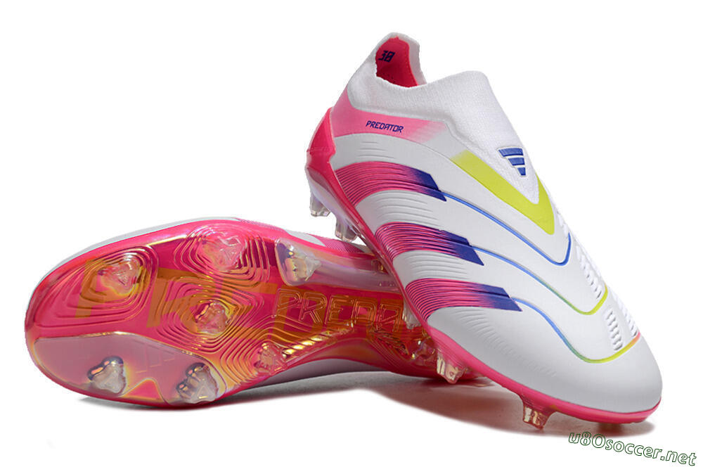 Men's Adidas Predator Accuracy+ Laceless FG Football Boots - White/Pink/Blue/Yellow 3