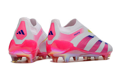Men's Adidas Predator Accuracy+ Laceless FG Football Boots - White/Pink/Blue/Yellow