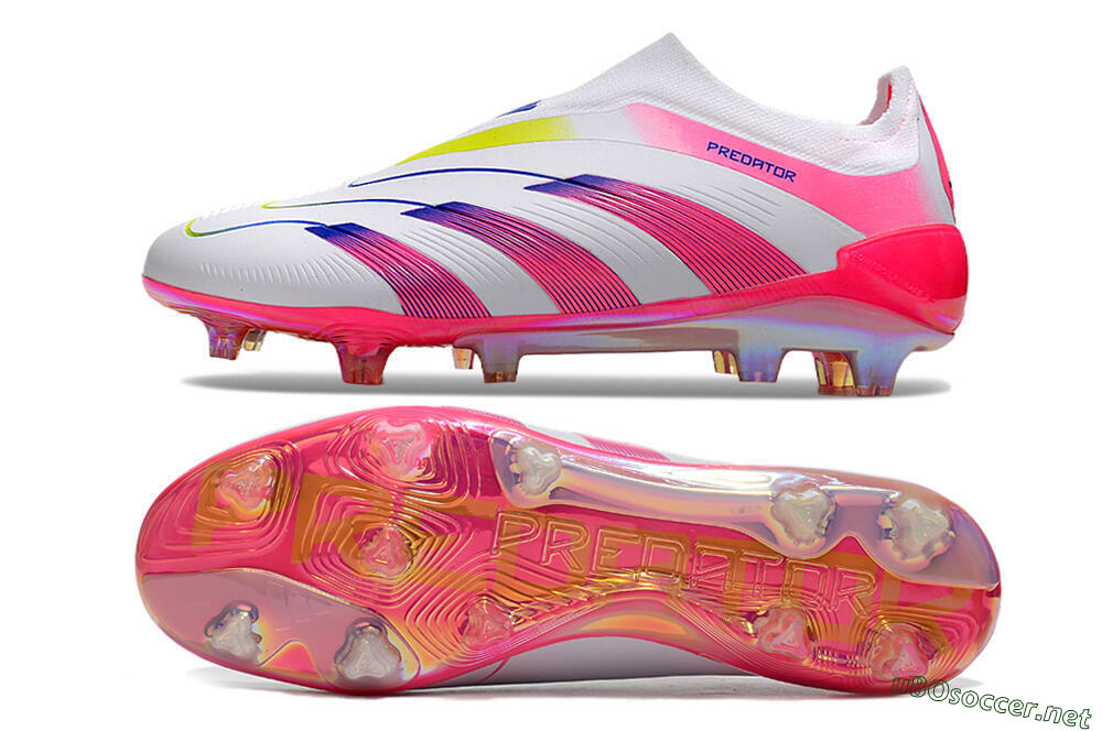 Men's Adidas Predator Accuracy+ Laceless FG Football Boots - White/Pink/Blue/Yellow 1