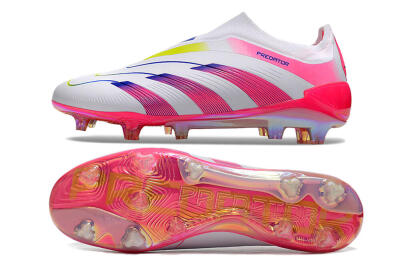 Men's Adidas Predator Accuracy+ Laceless FG Football Boots - White/Pink/Blue/Yellow