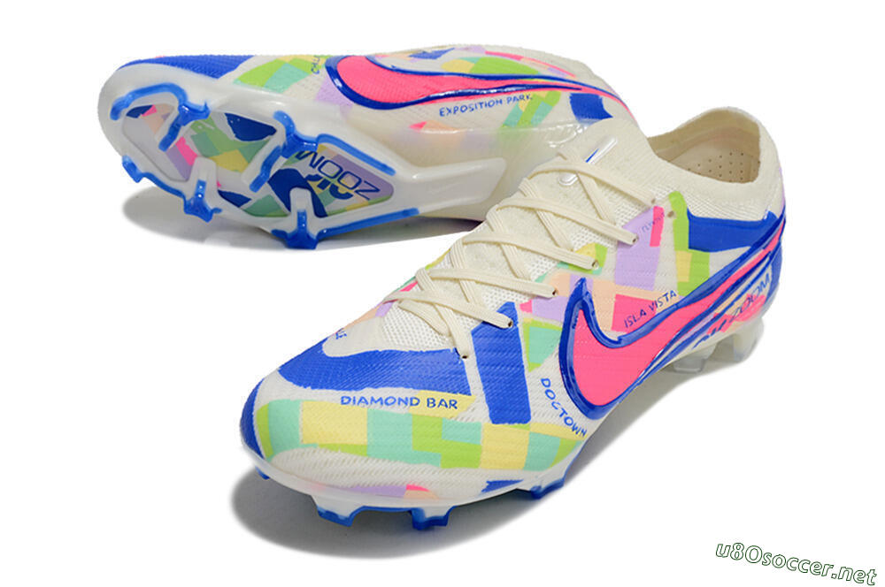Unisex Nike Air Zoom Mercurial Vapor 15 Elite FG Football Boots - Beige/Blue/Yellow/Pink 3