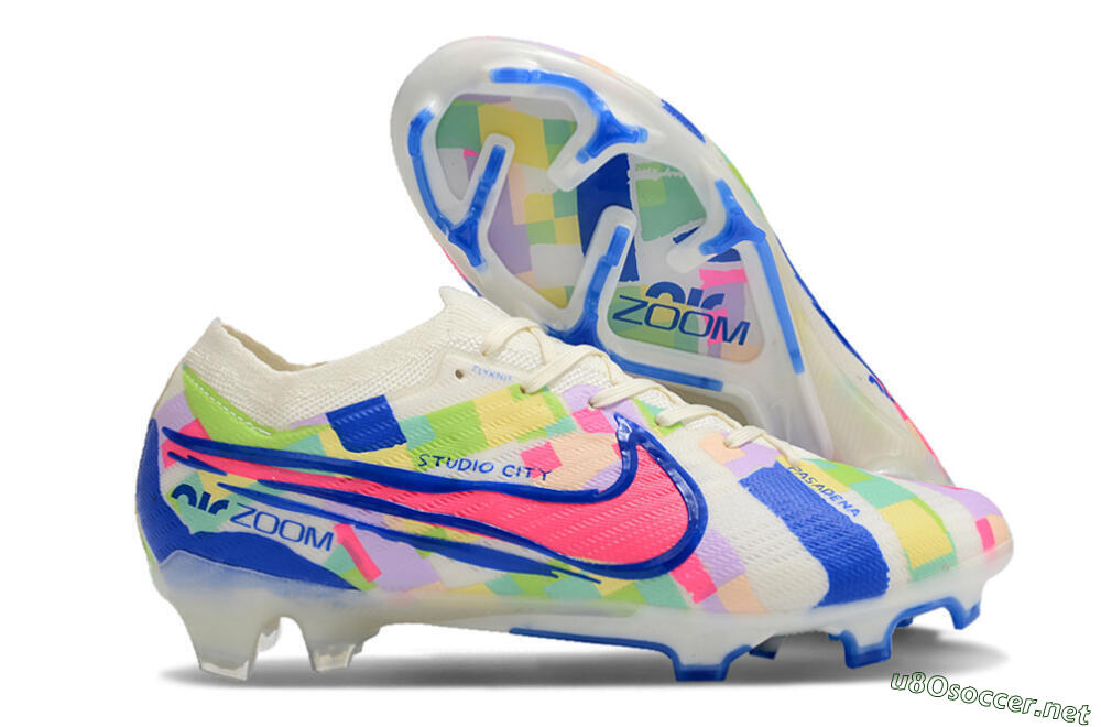 Unisex Nike Air Zoom Mercurial Vapor 15 Elite FG Football Boots - Beige/Blue/Yellow/Pink 2
