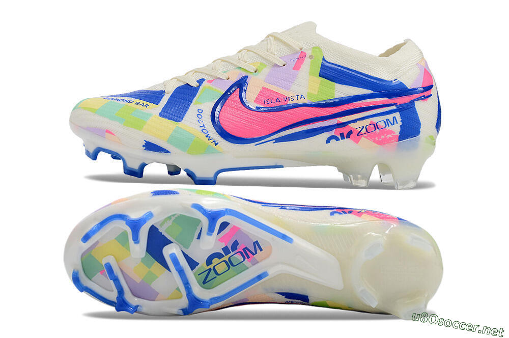 Unisex Nike Air Zoom Mercurial Vapor 15 Elite FG Football Boots - Beige/Blue/Yellow/Pink 1