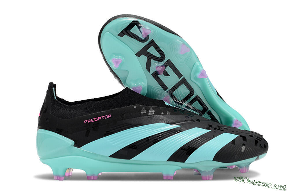 Men's Adidas Predator+ Elite Laceless FG Football Boots - Black/Jade/Pink 2