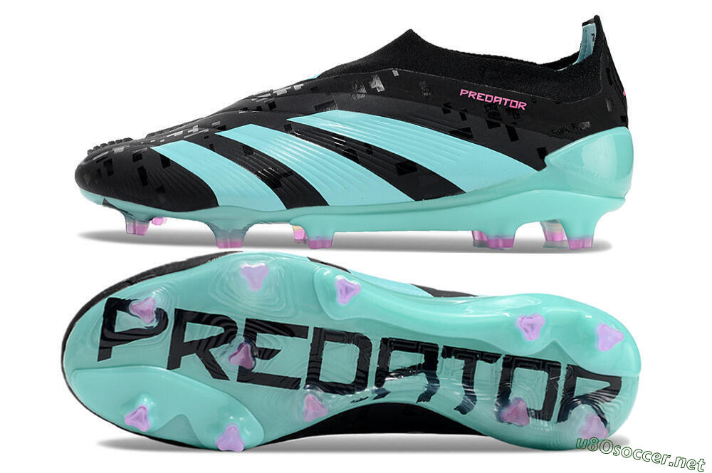 Men's Adidas Predator+ Elite Laceless FG Football Boots - Black/Jade/Pink 1