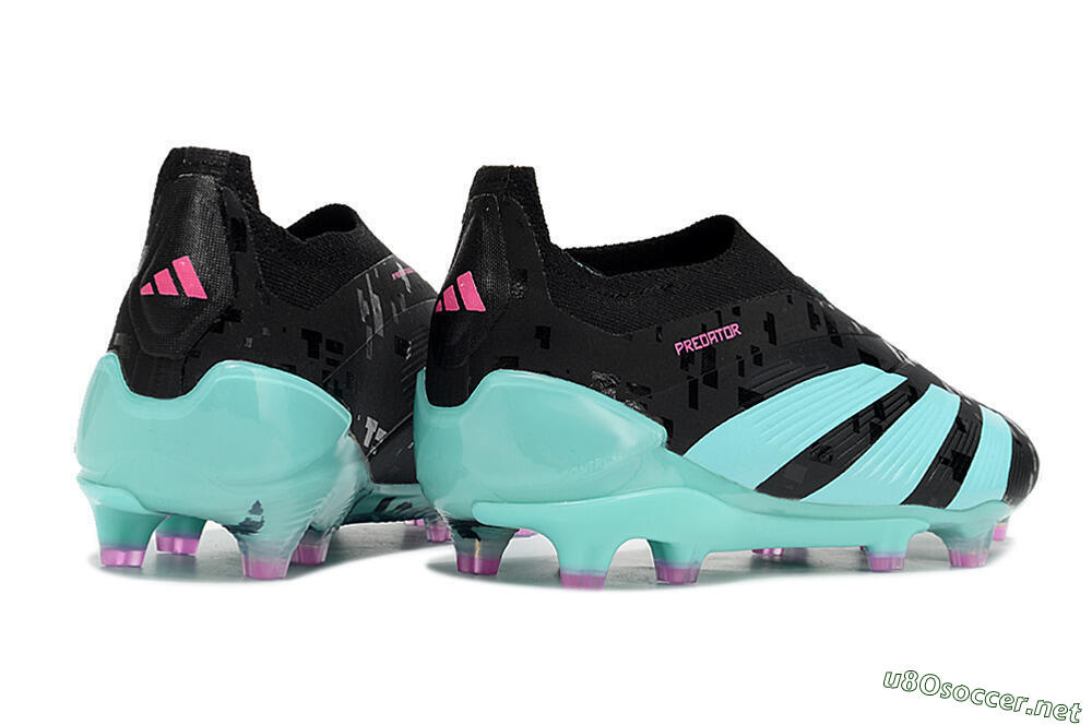 Men's Adidas Predator+ Elite Laceless FG Football Boots - Black/Jade/Pink 6
