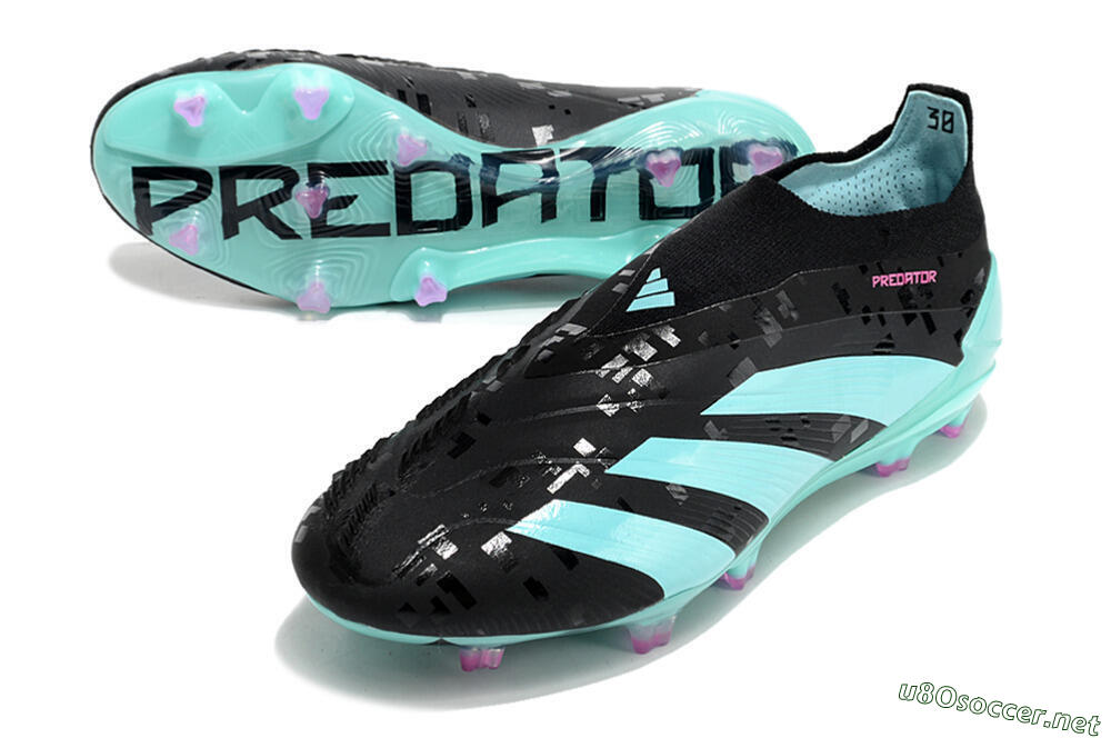 Men's Adidas Predator+ Elite Laceless FG Football Boots - Black/Jade/Pink 3