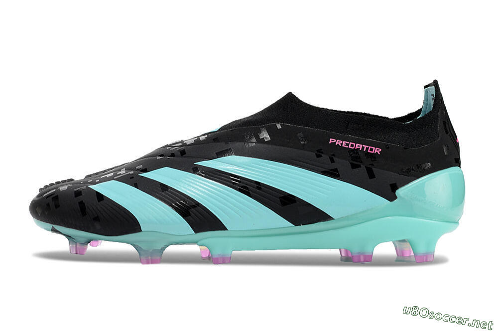 Men's Adidas Predator+ Elite Laceless FG Football Boots - Black/Jade/Pink 0