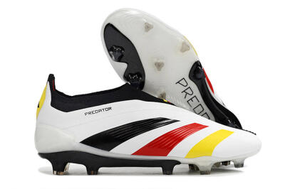 Men's Adidas Predator+ Elite Laceless FG Football Boots - White/Yellow/Red/Black