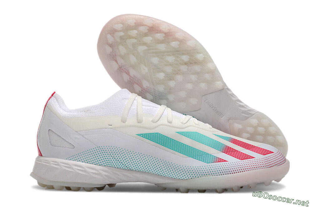 Men's Adidas X Crazyfast.1 TF Football Shoes - White/Red/Jade 2
