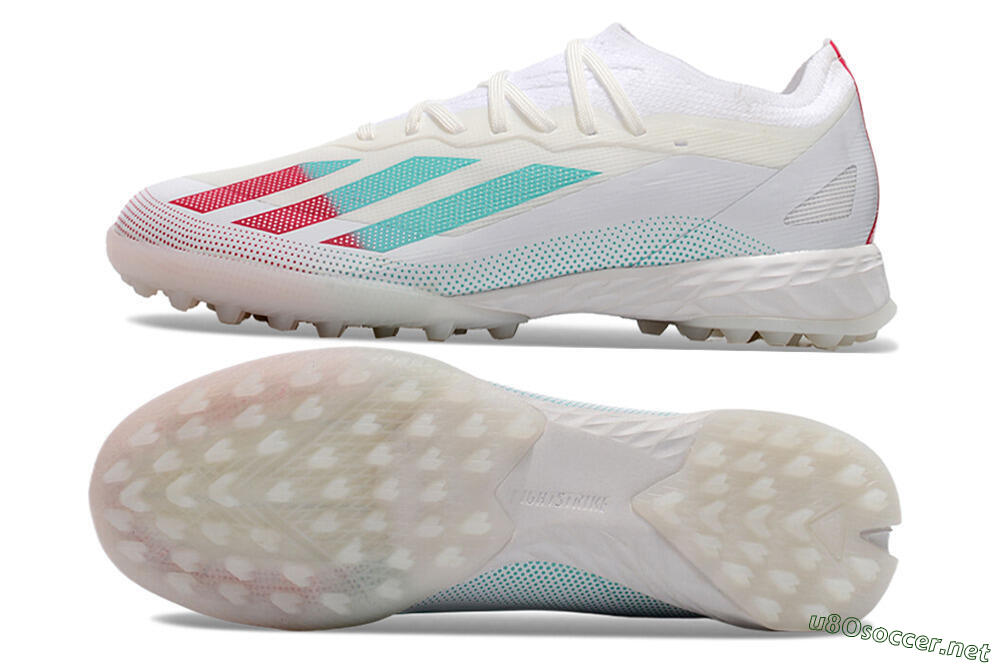 Men's Adidas X Crazyfast.1 TF Football Shoes - White/Red/Jade 1