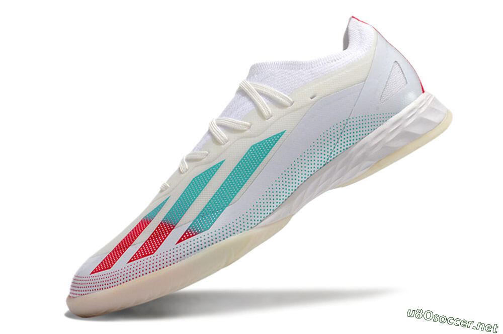 Men's Adidas X Crazyfast.1 IC Football Shoes - White/Red/Jade 5