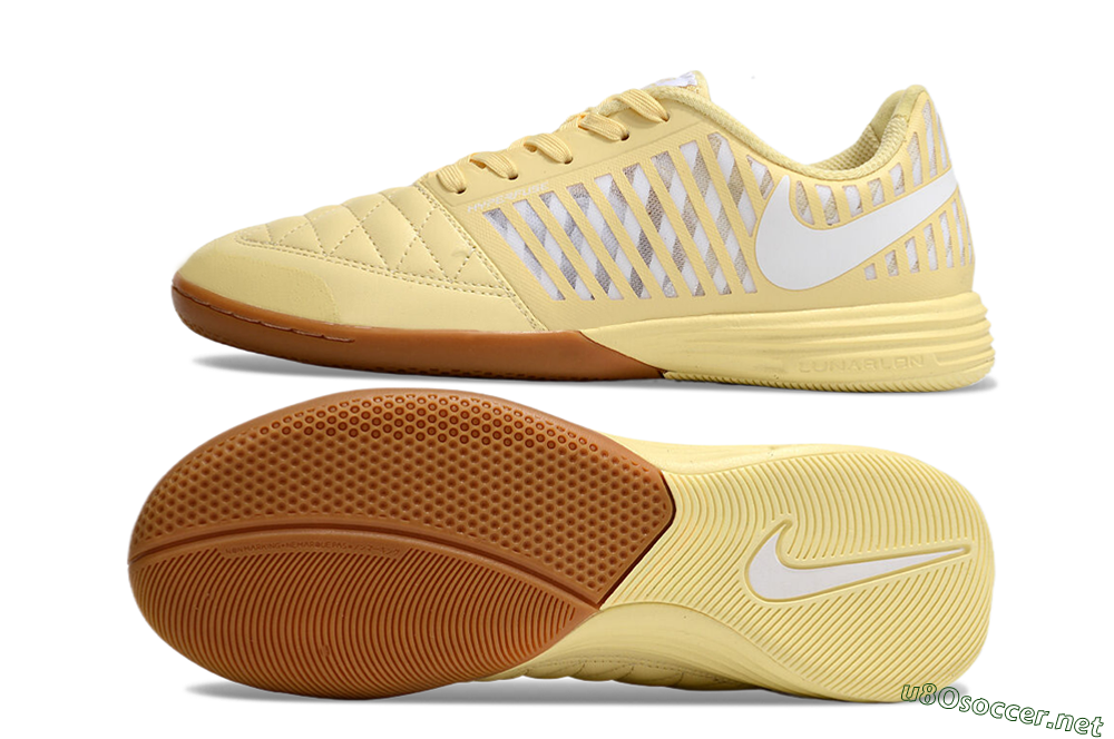Men's Nike Lunar Gato 2 IC Football Shoes - Yellow/White/Brown 1