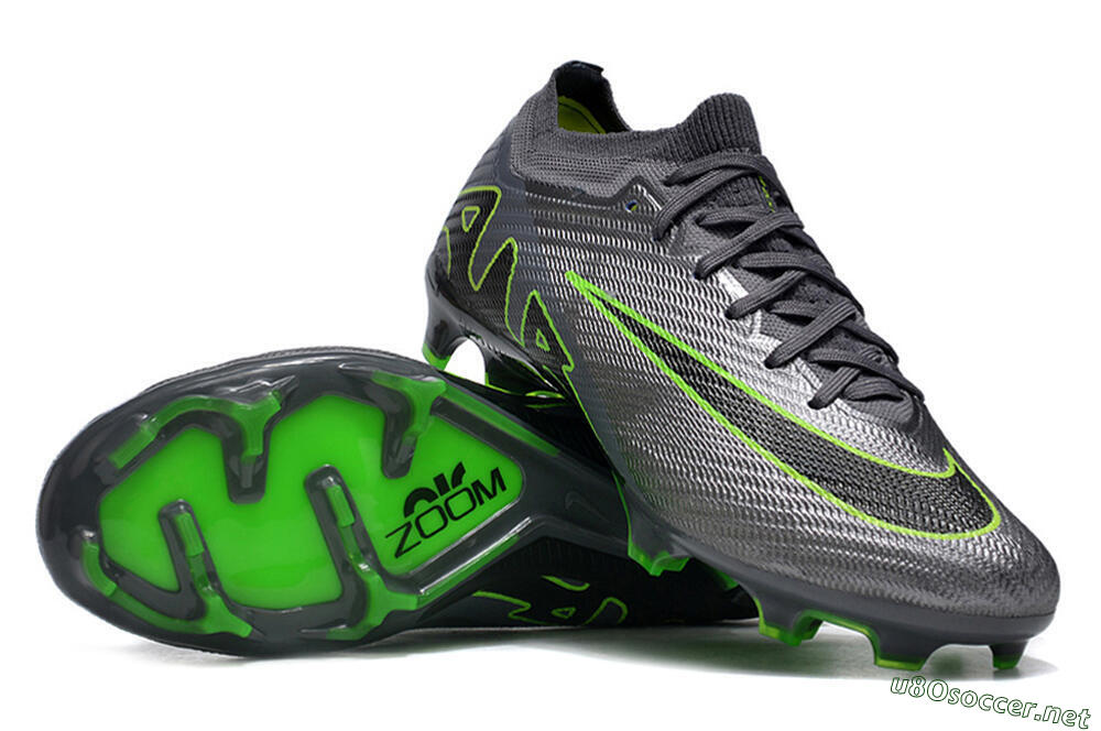 Unisex Nike Air Zoom Mercurial Vapor 15 Elite FG Football Boots - Silver/Grey/Green 1