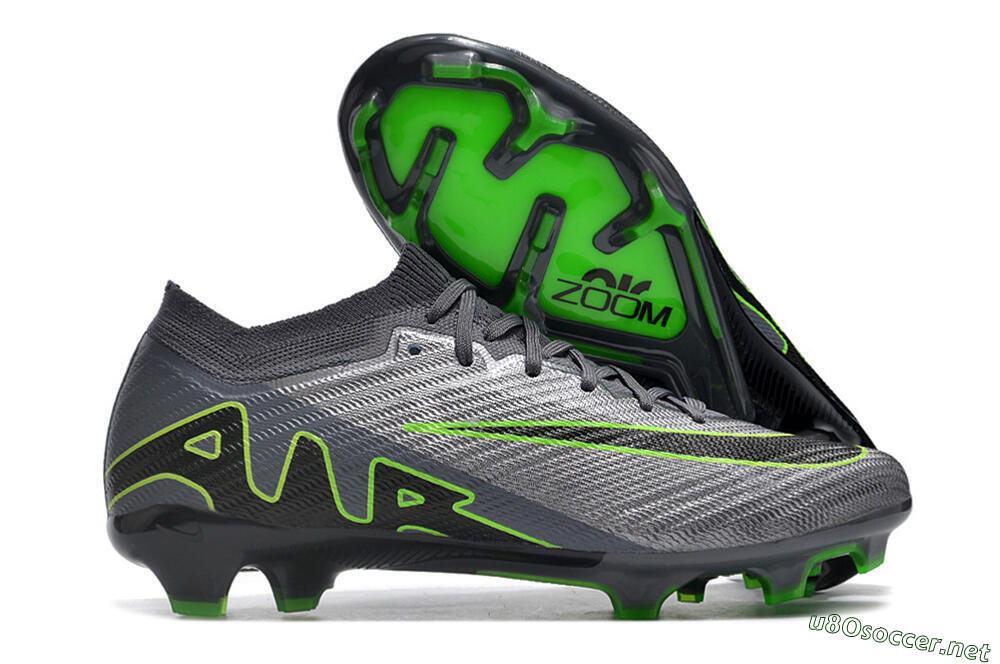 Unisex Nike Air Zoom Mercurial Vapor 15 Elite FG Football Boots - Silver/Grey/Green 2