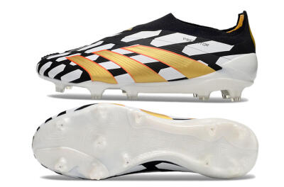 Men's Adidas Predator 24 Elite Laceless FG Football Boots - Black/White/Gold